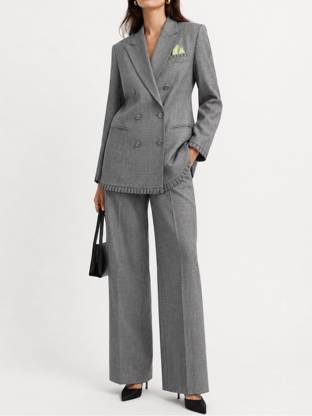 Escada 2 Piece Vintage Double Breasted 100% New Wool Gray Suit Size 38 (Medium)